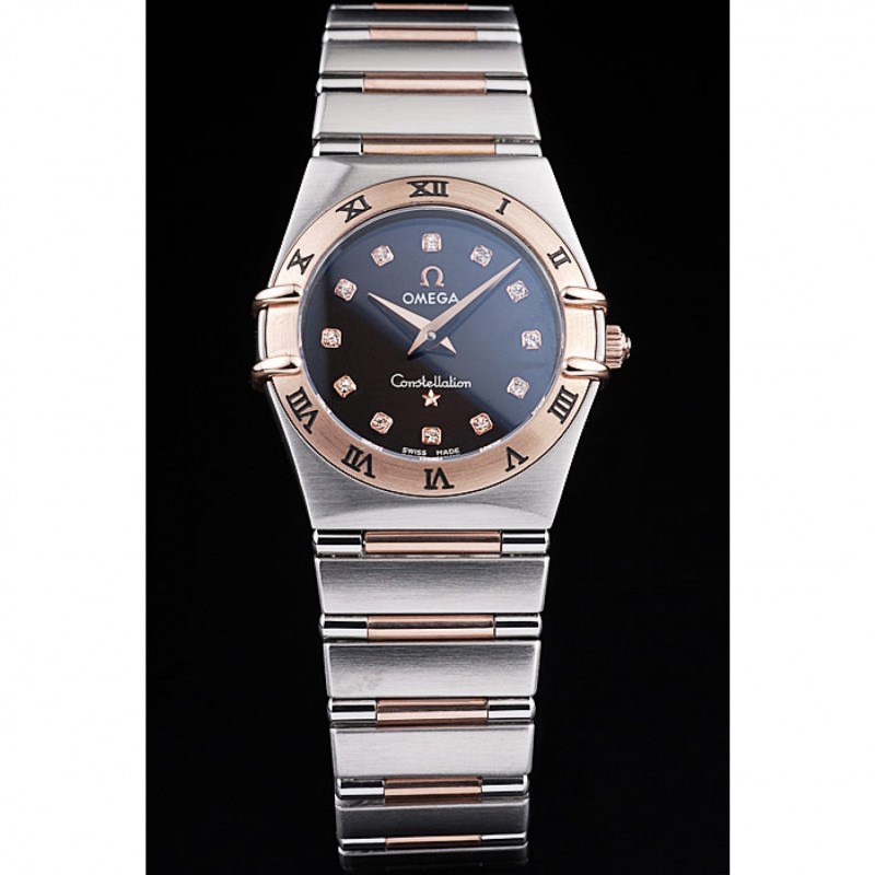 Omega Swiss Constellation Jewelry Rose Gold Case Black Dial 98114 Replica Watches