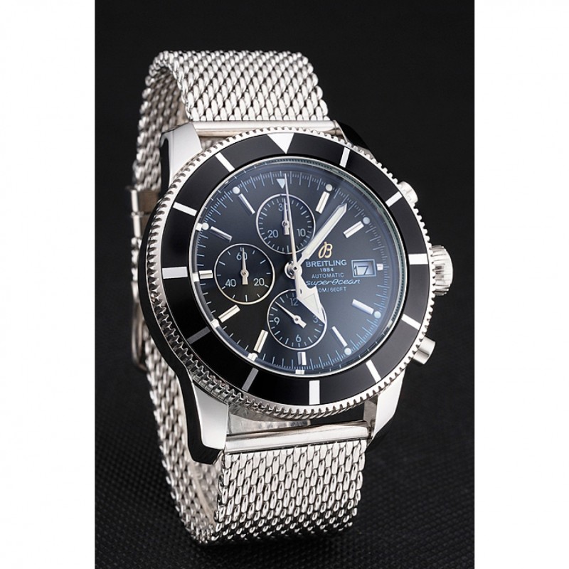 Breitling Superocean Heritage Chronographe 46 Black Dial And Bezel Stainless Steel Case And Bracelet Replica Watches