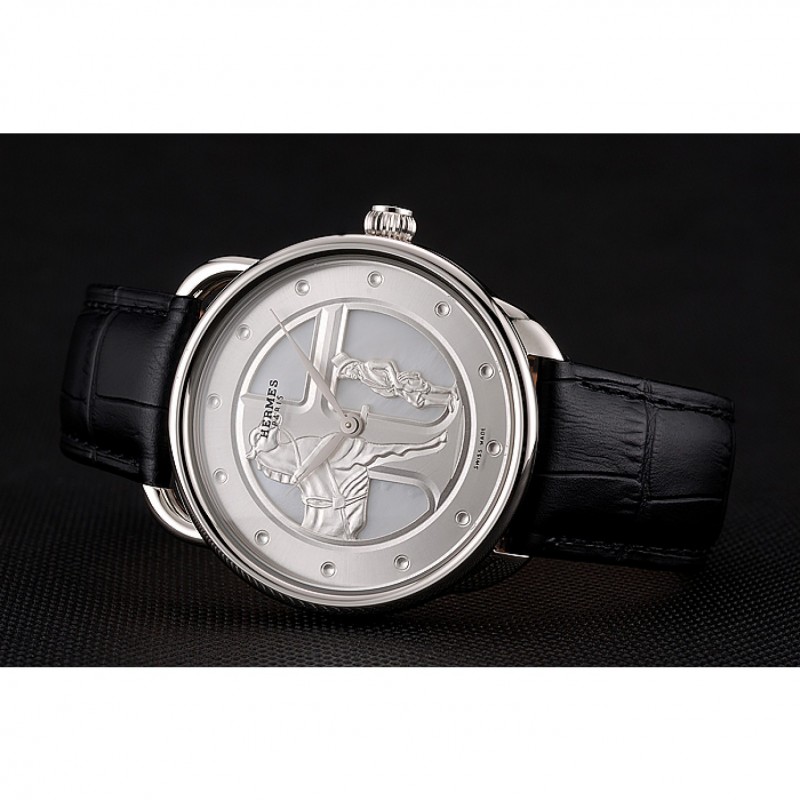 Hermes Classic Croco Leather Strap Silver Dial 801400 Replica Watches