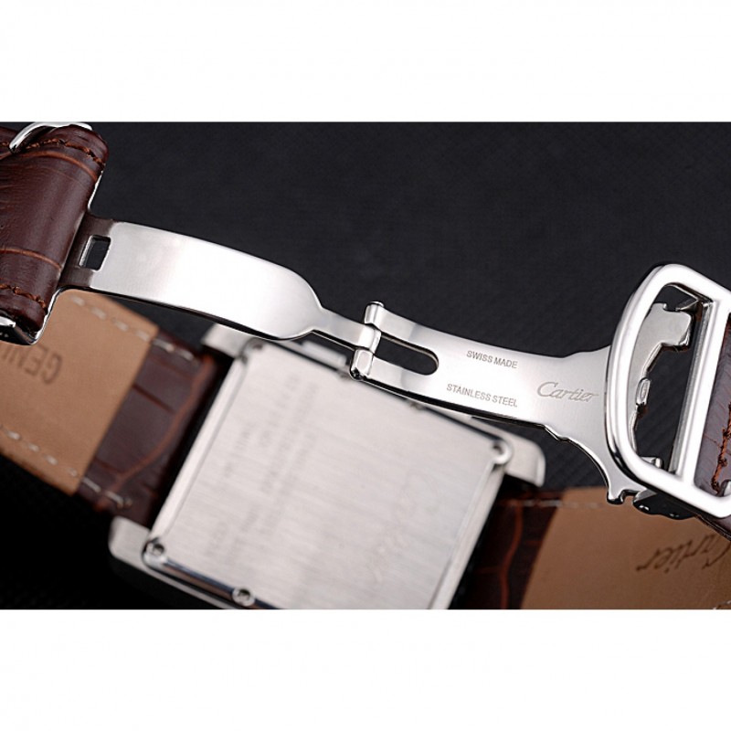 Cartier Tank MC Brown Dial Stainless Steel Case Brown Leather Bracelet 622692 Replica Watches